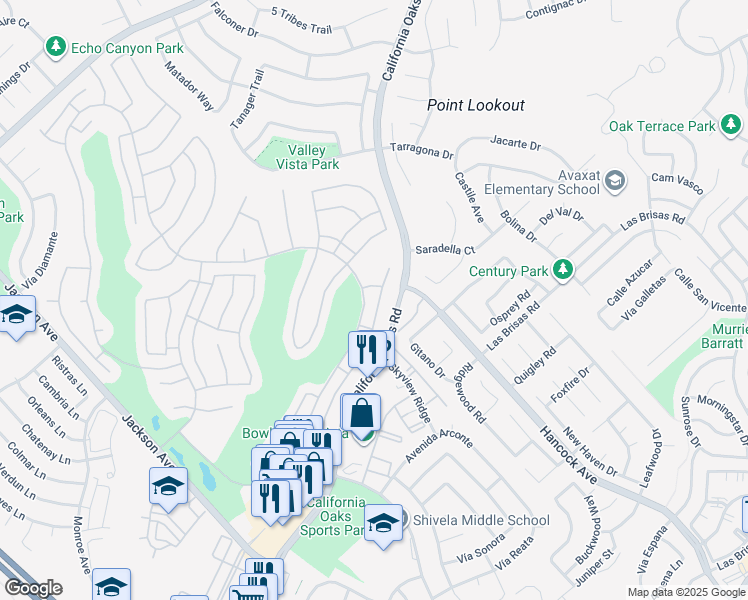 map of restaurants, bars, coffee shops, grocery stores, and more near 40083 Corte Lorca in Murrieta