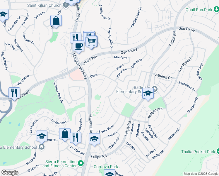 map of restaurants, bars, coffee shops, grocery stores, and more near 27261 Delemos in Mission Viejo