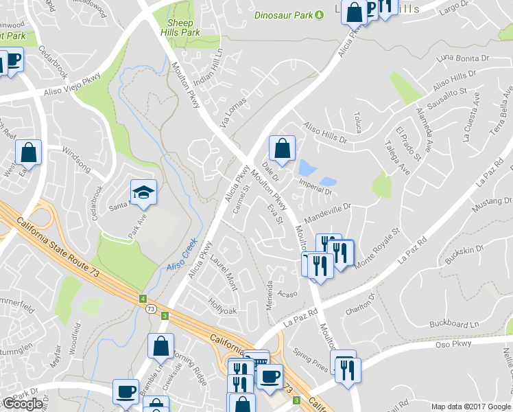 map of restaurants, bars, coffee shops, grocery stores, and more near 26272 Yolanda Street in Laguna Hills