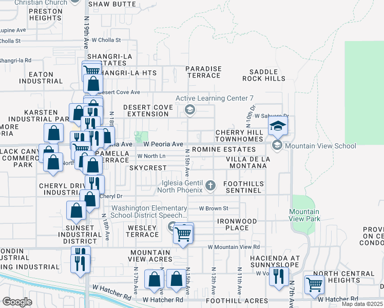 map of restaurants, bars, coffee shops, grocery stores, and more near 1421 West Peoria Avenue in Phoenix