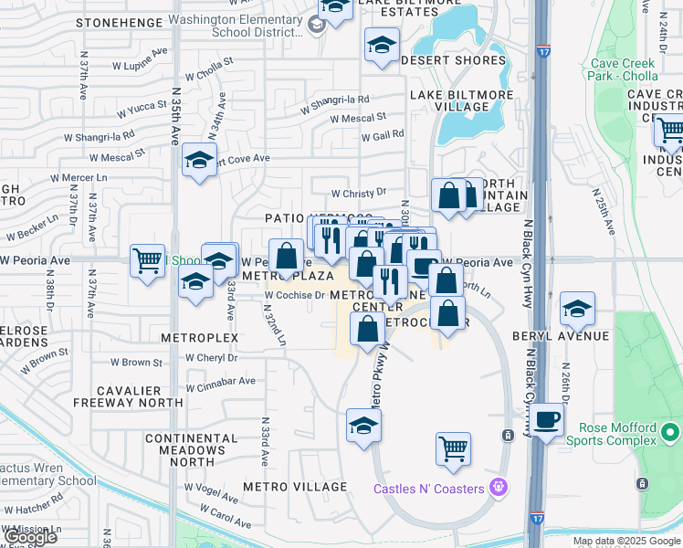 map of restaurants, bars, coffee shops, grocery stores, and more near 3129 West Becker Lane in Phoenix