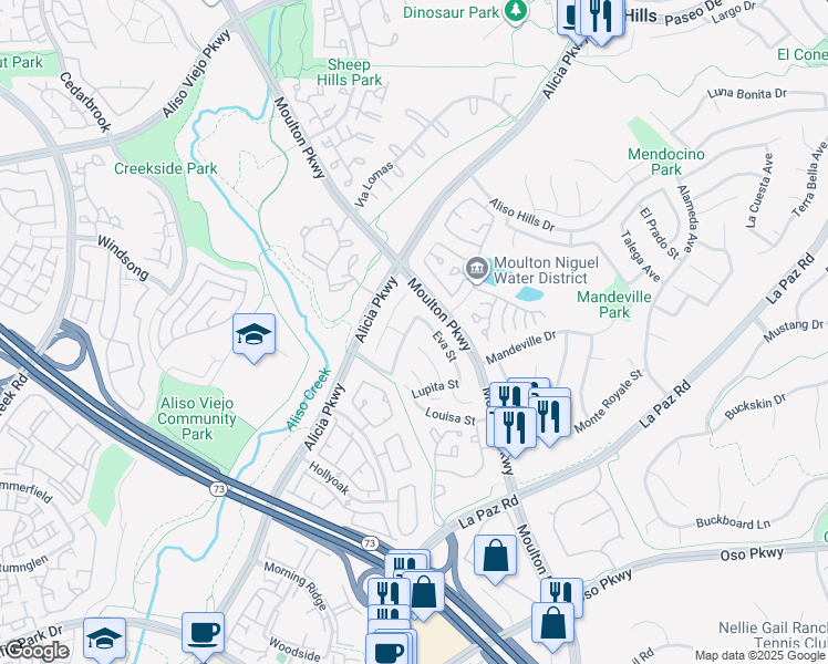 map of restaurants, bars, coffee shops, grocery stores, and more near 26272 Yolanda Street in Laguna Hills
