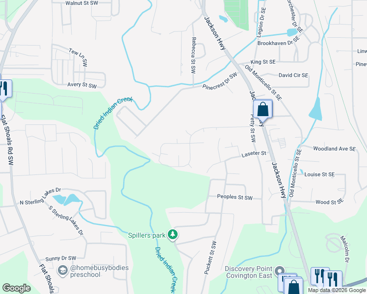 map of restaurants, bars, coffee shops, grocery stores, and more near 6113 Pineneedle Drive Southwest in Covington