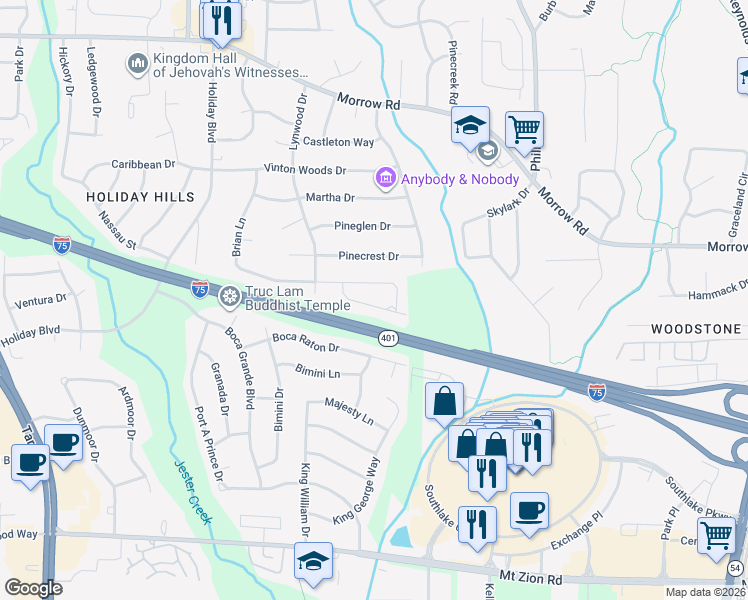 map of restaurants, bars, coffee shops, grocery stores, and more near 979 Brian Lane in Forest Park