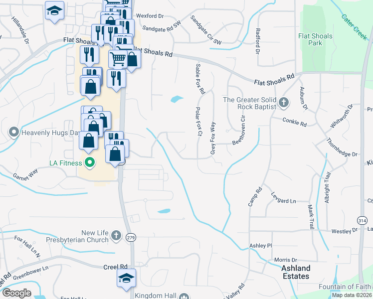 map of restaurants, bars, coffee shops, grocery stores, and more near 350 Dressage Court in Riverdale
