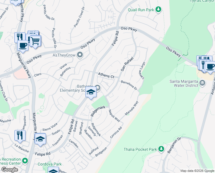 map of restaurants, bars, coffee shops, grocery stores, and more near 27738 Rubidoux in Mission Viejo