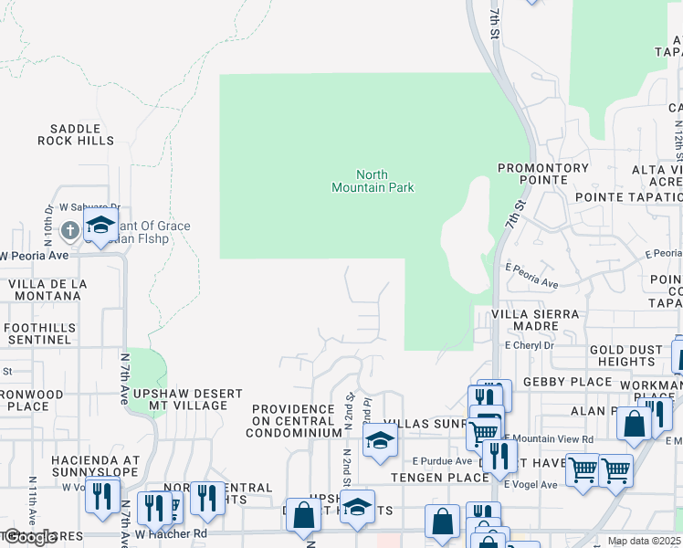 map of restaurants, bars, coffee shops, grocery stores, and more near 126 West North Lane in Phoenix