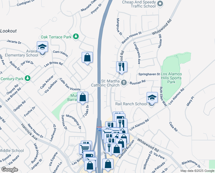 map of restaurants, bars, coffee shops, grocery stores, and more near 2408 Shady Pine Court in Murrieta