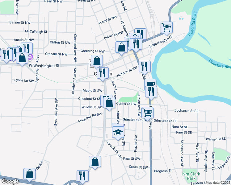 map of restaurants, bars, coffee shops, grocery stores, and more near Pope Avenue Southwest in Camden
