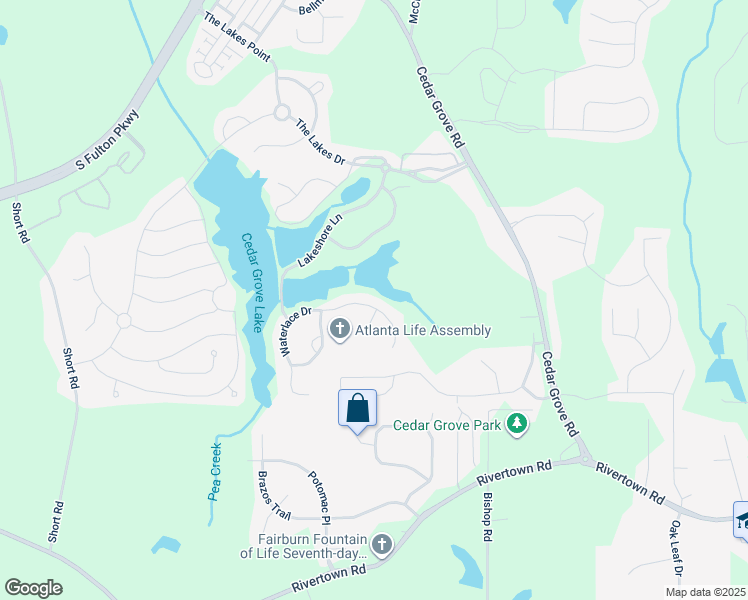 map of restaurants, bars, coffee shops, grocery stores, and more near 7693 Waterlace Drive in Fairburn