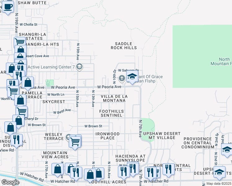 map of restaurants, bars, coffee shops, grocery stores, and more near 925 West Peoria Avenue in Phoenix