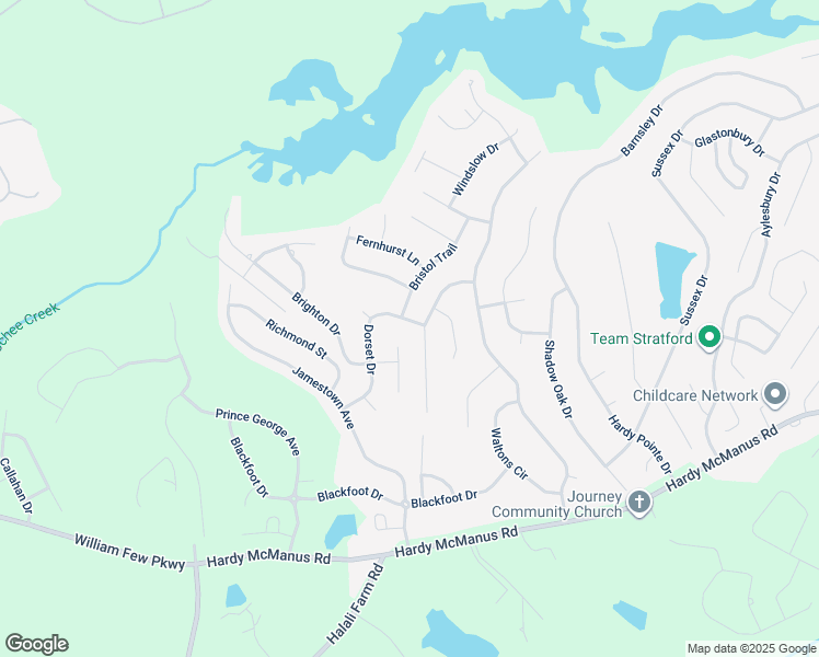 map of restaurants, bars, coffee shops, grocery stores, and more near 203 Dorset Drive in Evans