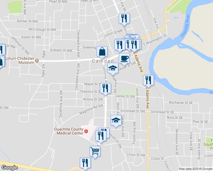 map of restaurants, bars, coffee shops, grocery stores, and more near 305 California Avenue Southwest in Camden