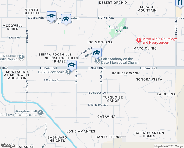 map of restaurants, bars, coffee shops, grocery stores, and more near 12898 East North Lane in Scottsdale