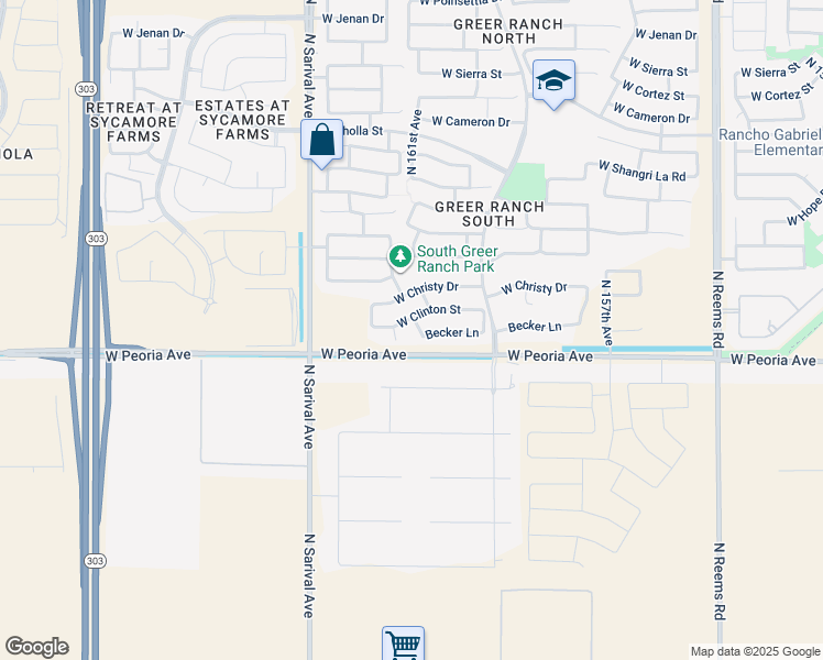 map of restaurants, bars, coffee shops, grocery stores, and more near 10702 North 161st Avenue in Surprise