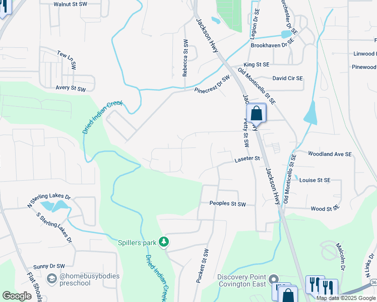 map of restaurants, bars, coffee shops, grocery stores, and more near 6127 Green Leaf Court Southwest in Covington