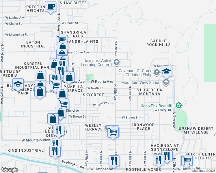 map of restaurants, bars, coffee shops, grocery stores, and more near in Phoenix
