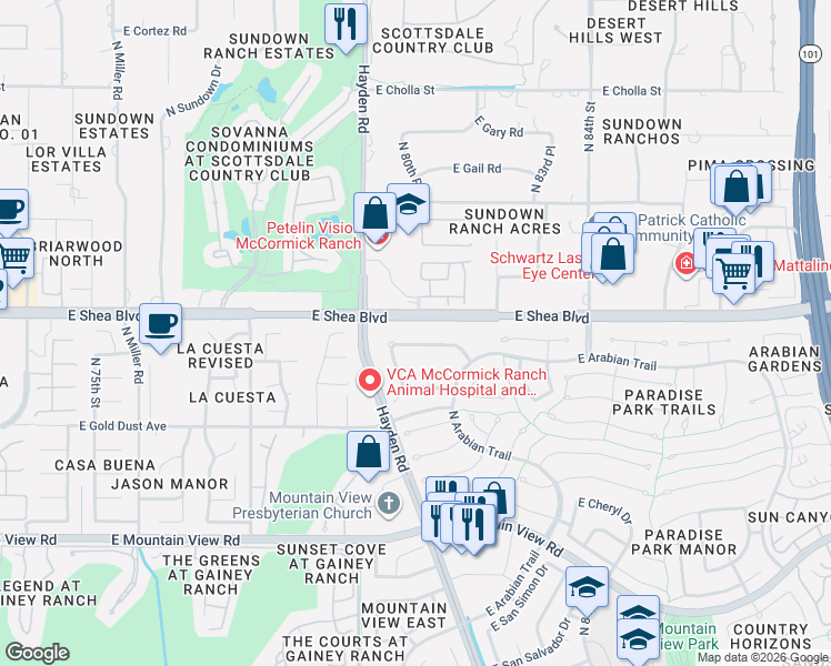 map of restaurants, bars, coffee shops, grocery stores, and more near 16 East Apartment in Scottsdale