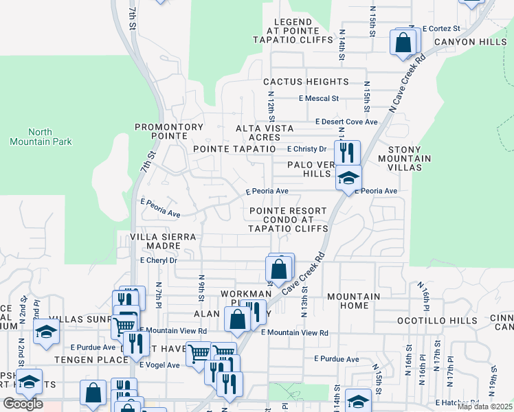 map of restaurants, bars, coffee shops, grocery stores, and more near 10438 North 11th Place in Phoenix