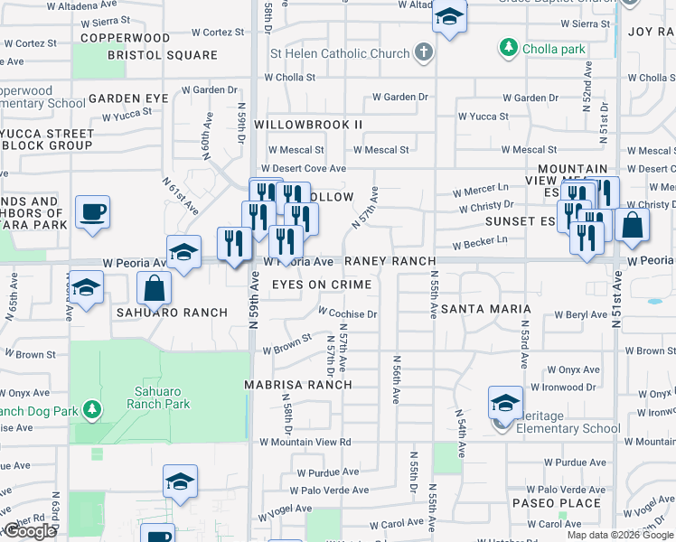 map of restaurants, bars, coffee shops, grocery stores, and more near in Glendale