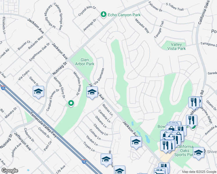 map of restaurants, bars, coffee shops, grocery stores, and more near 40605 Corte Albara in Murrieta