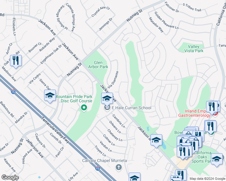 map of restaurants, bars, coffee shops, grocery stores, and more near 23825 Corte Picante in Murrieta