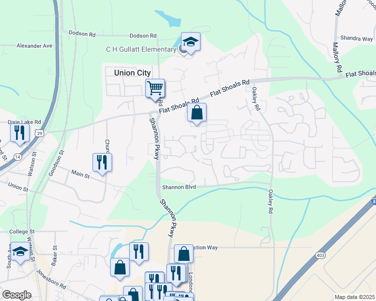 map of restaurants, bars, coffee shops, grocery stores, and more near 8480 Oakley Circle in Union City