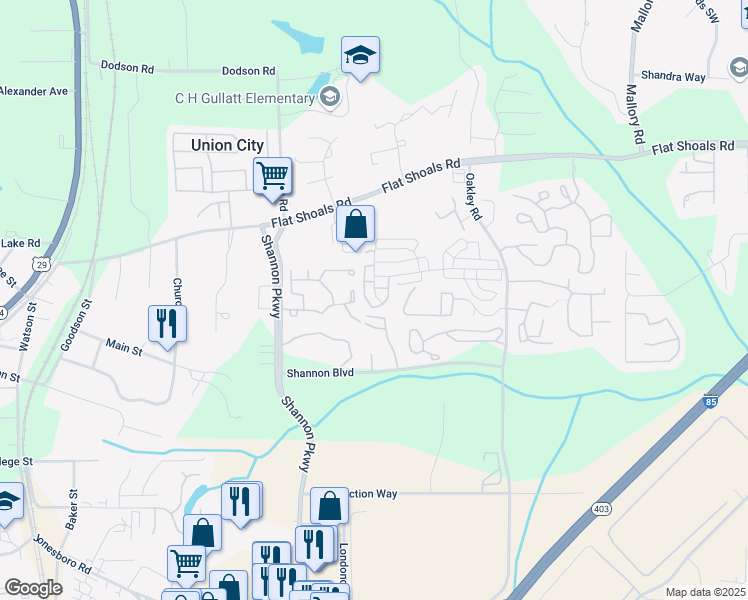 map of restaurants, bars, coffee shops, grocery stores, and more near 8550 Oakley Circle in Union City