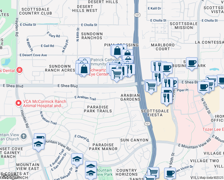 map of restaurants, bars, coffee shops, grocery stores, and more near in Scottsdale