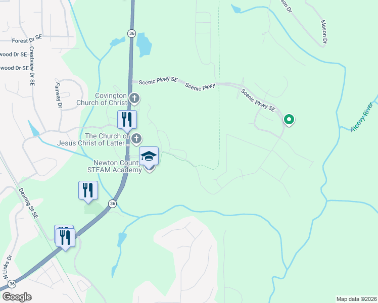 map of restaurants, bars, coffee shops, grocery stores, and more near 75 Wexford Way in Covington