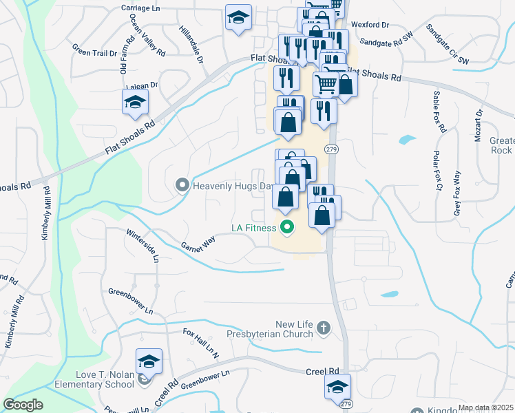 map of restaurants, bars, coffee shops, grocery stores, and more near 2565 Rocky Court in College Park