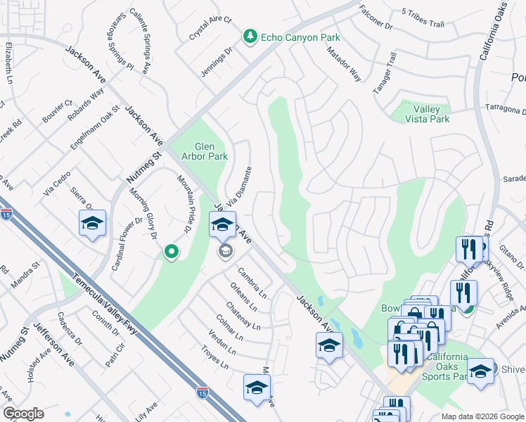 map of restaurants, bars, coffee shops, grocery stores, and more near 23785 Corte Carrio in Murrieta