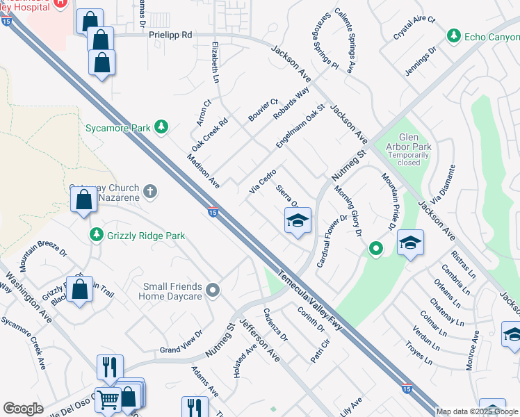 map of restaurants, bars, coffee shops, grocery stores, and more near 23695 Iride Circle in Murrieta