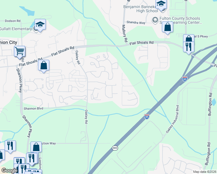 map of restaurants, bars, coffee shops, grocery stores, and more near 6350 Oakley Road in Union City