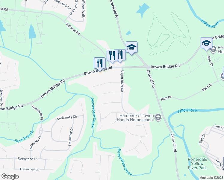 map of restaurants, bars, coffee shops, grocery stores, and more near 50 Beaverdam Court in Covington