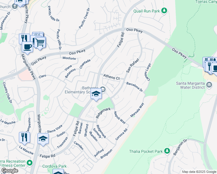 map of restaurants, bars, coffee shops, grocery stores, and more near 26228 Devonshire in Mission Viejo