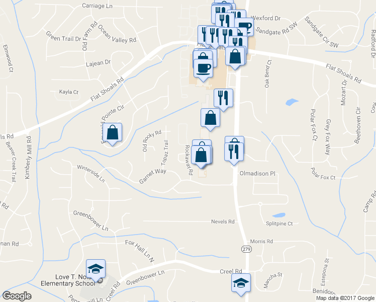 map of restaurants, bars, coffee shops, grocery stores, and more near 6406 Rockaway Road in College Park