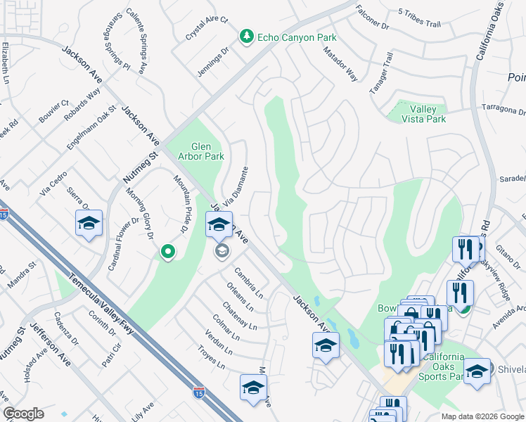 map of restaurants, bars, coffee shops, grocery stores, and more near 23785 Corte Carrio in Murrieta