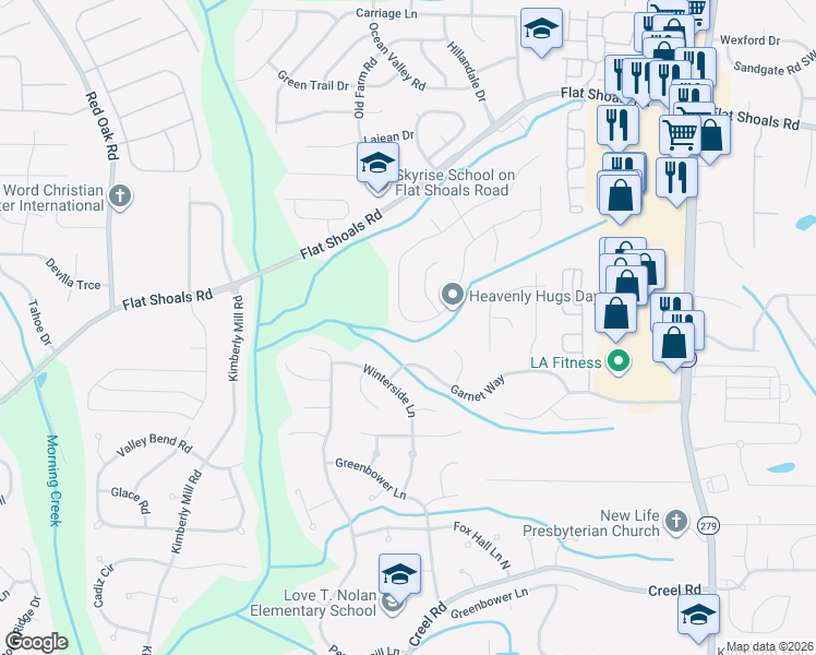 map of restaurants, bars, coffee shops, grocery stores, and more near 6410 Emerald Pointe Circle in College Park