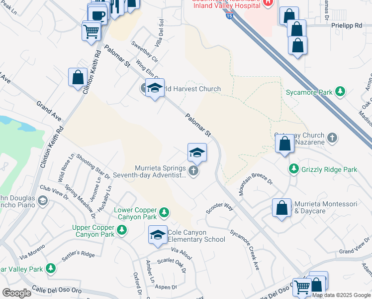 map of restaurants, bars, coffee shops, grocery stores, and more near 37111 Bush Sunflower Court in Wildomar
