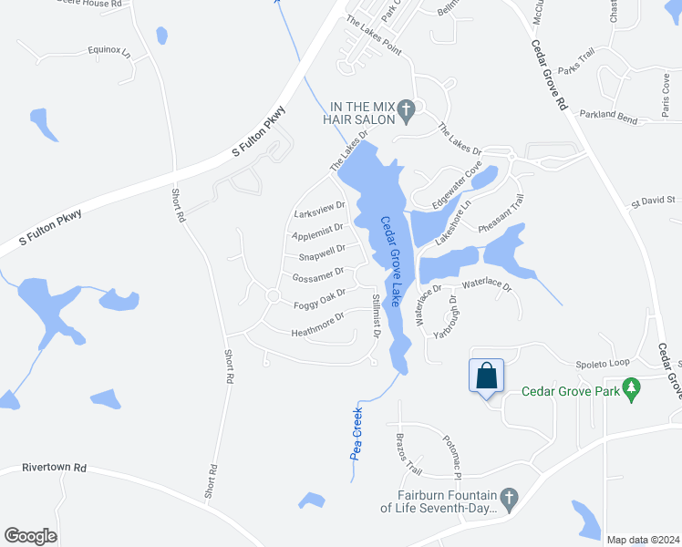 map of restaurants, bars, coffee shops, grocery stores, and more near 7886 Gossamer Drive in Fairburn
