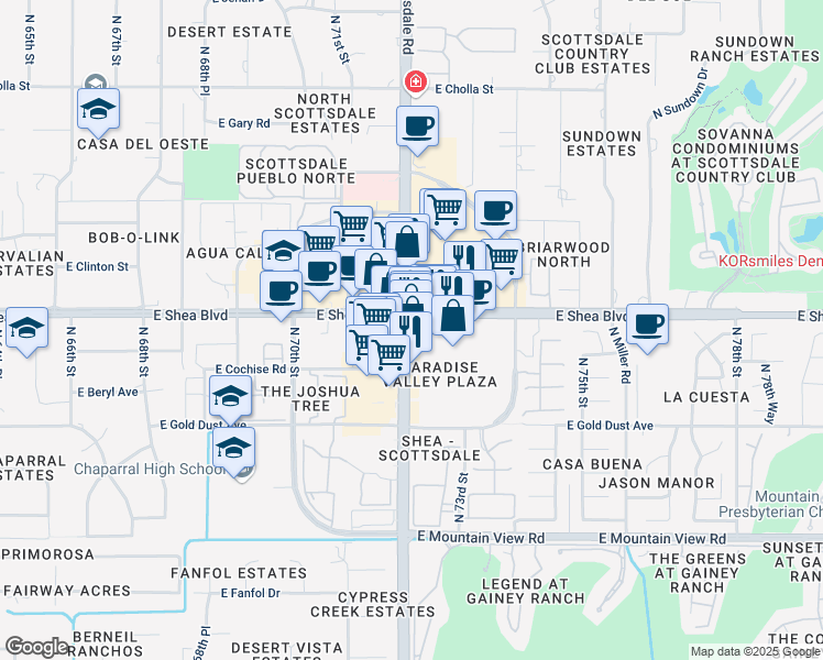 map of restaurants, bars, coffee shops, grocery stores, and more near in Scottsdale