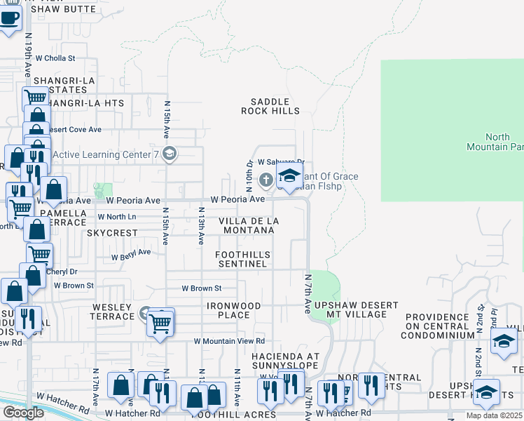 map of restaurants, bars, coffee shops, grocery stores, and more near 925 West Peoria Avenue in Phoenix