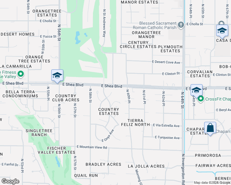 map of restaurants, bars, coffee shops, grocery stores, and more near 5927 East North Lane in Paradise Valley