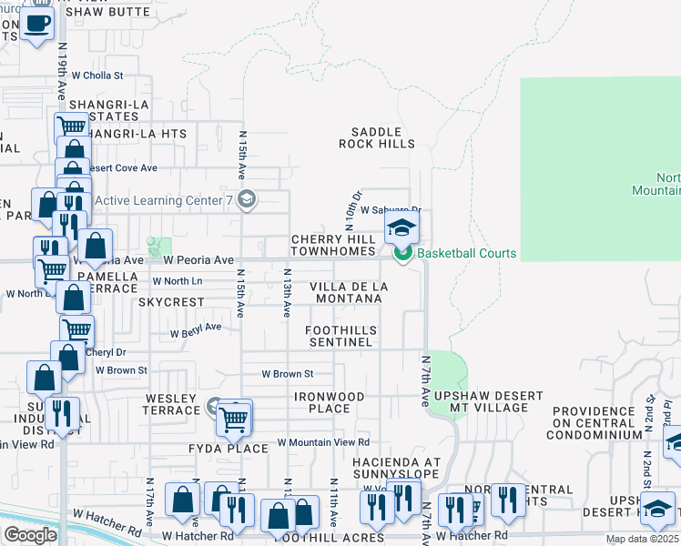 map of restaurants, bars, coffee shops, grocery stores, and more near 925 West Peoria Avenue in Phoenix