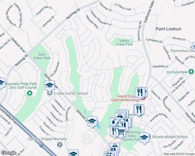 map of restaurants, bars, coffee shops, grocery stores, and more near 40395 Vía Malagas in Murrieta