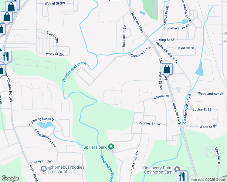 map of restaurants, bars, coffee shops, grocery stores, and more near 6106 Shadow Glen Court Southwest in Covington