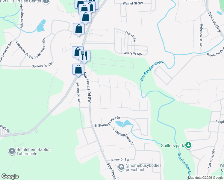 map of restaurants, bars, coffee shops, grocery stores, and more near 9160 Gallitin Drive Southwest in Covington