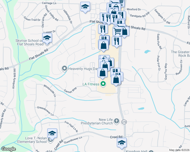 map of restaurants, bars, coffee shops, grocery stores, and more near 6406 Rockaway Road in College Park