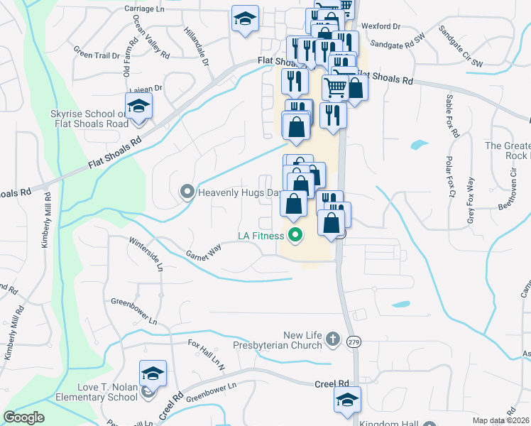 map of restaurants, bars, coffee shops, grocery stores, and more near 2559 Rocky Court in Atlanta